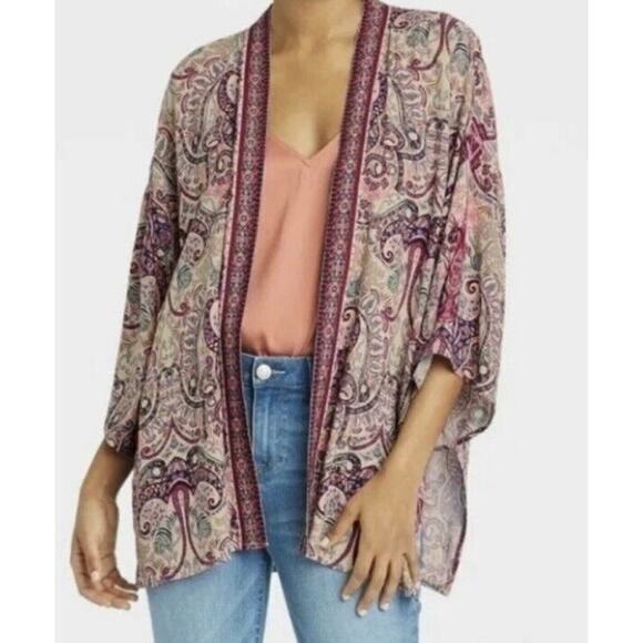 KNOX ROSE Size XS/S Paisley Print Boho Open Front Kimono Topper - Picture 2 of 6
